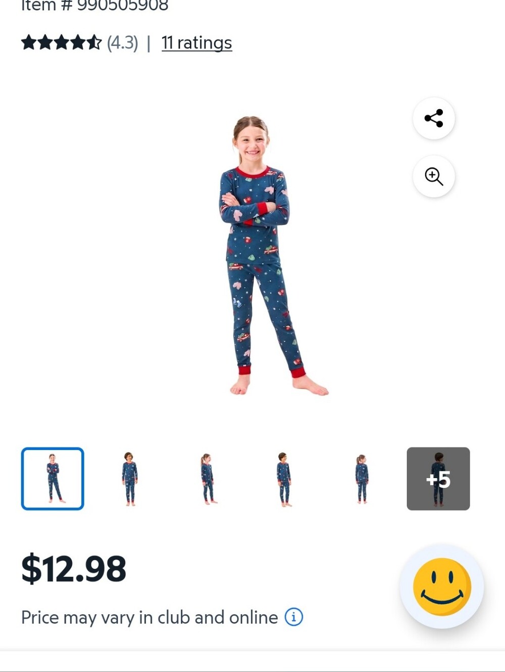 Member's Mark Holiday Family Sleep Kids Pajama Set in Blue & Red